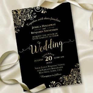 Elegant Gold Foil Lace on Black Classy Wedding 