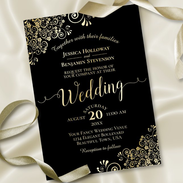 Elegant Gold Foil Lace on Black Classy Wedding  (Creator Uploaded)