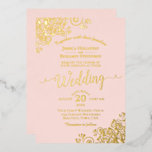 Elegant Gold Foil Lace on Blush Pink Wedding
