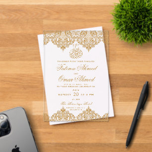 Elegant Gold Foil Lace Ornate Cream Islamic Muslim Acrylic Invitations