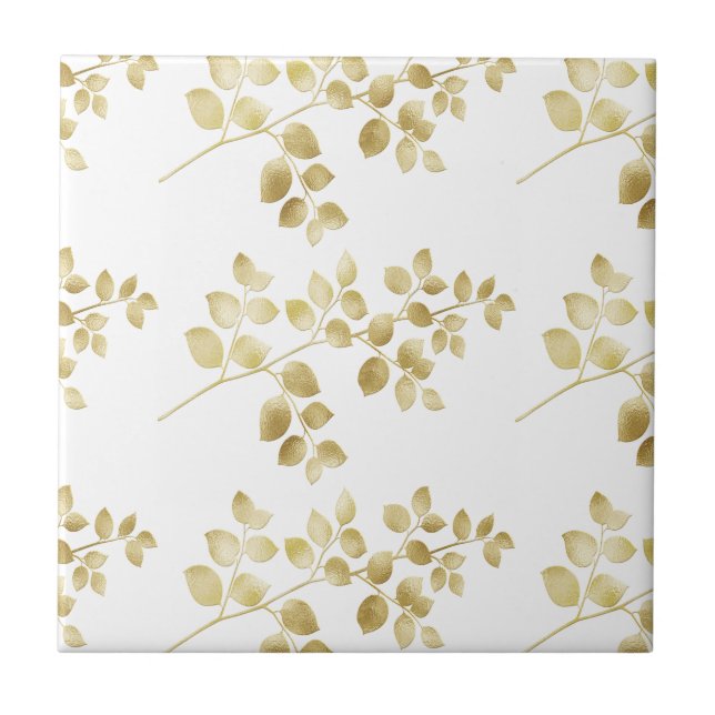  Elegant Gold Foil Leaves Glitter    Tile (Front)