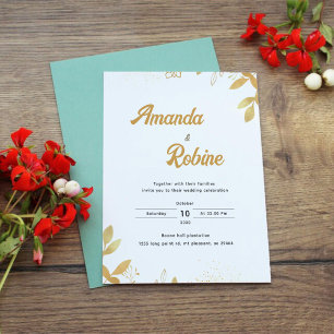 Elegant Gold Foil Leaves Wedding Invitation