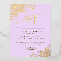Elegant Gold Foil Lilac Purple Wedding RSVP Card