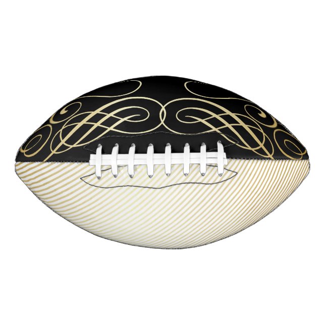 Elegant Gold Foil Look Scrollwork Script Stripes Football (Front)