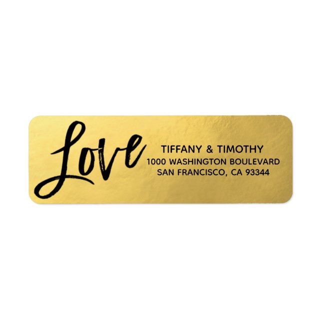 Elegant Gold Foil LOVE Wedding Return Address (Front)