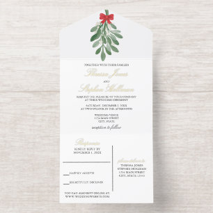 Elegant Gold Foil Mistletoe Wedding All In One Invitation