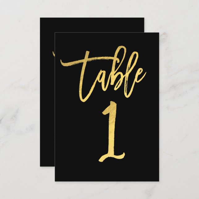 Elegant Gold Foil Modern Script Table Number 1 (Front/Back)