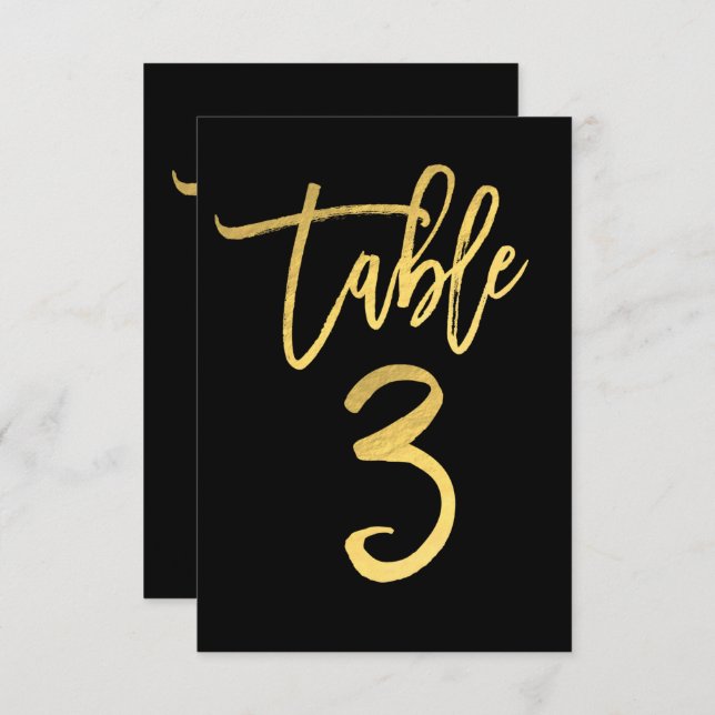 Elegant Gold Foil Modern Script Table Number 3 (Front/Back)