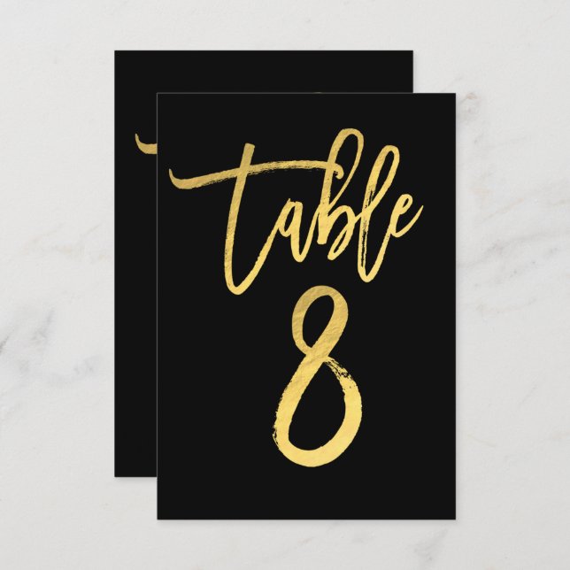 Elegant Gold Foil Modern Script Table Number 8 (Front/Back)