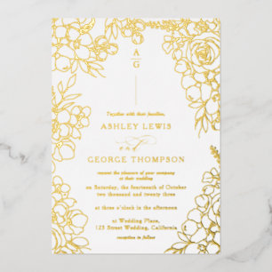 Elegant Gold Foil Monogram Floral Photo Wedding