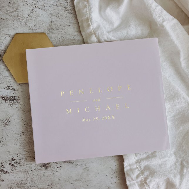 Elegant Gold Foil Monogram Lavender Wedding Guest Book (Creator Uploaded)