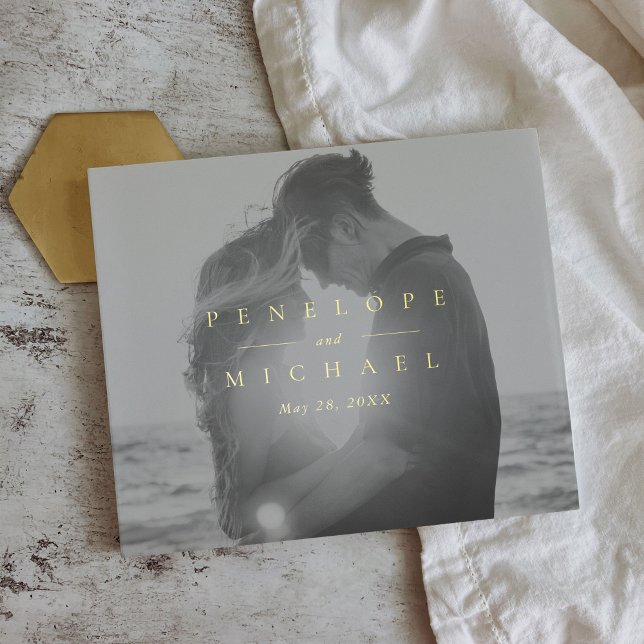 Elegant Gold Foil Monogram Simple Photo Wedding Guest Book (Elegant Monogram Simple Photo Wedding Guest Book)