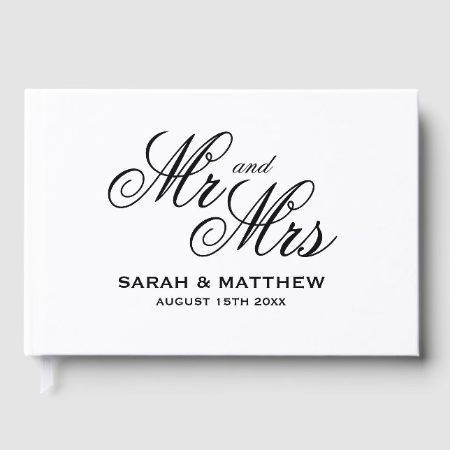 Elegant gold foil Mr and Mrs wedding guest book (Front)