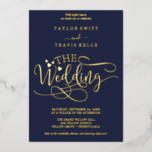 Elegant Gold Foil   Navy Blue Flourish Wedding