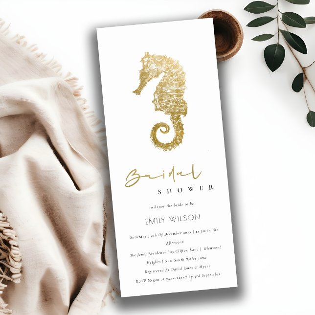 ELEGANT GOLD FOIL NAVY SEAHORSE  BRIDAL SHOWER  INVITATION (Creator Uploaded)