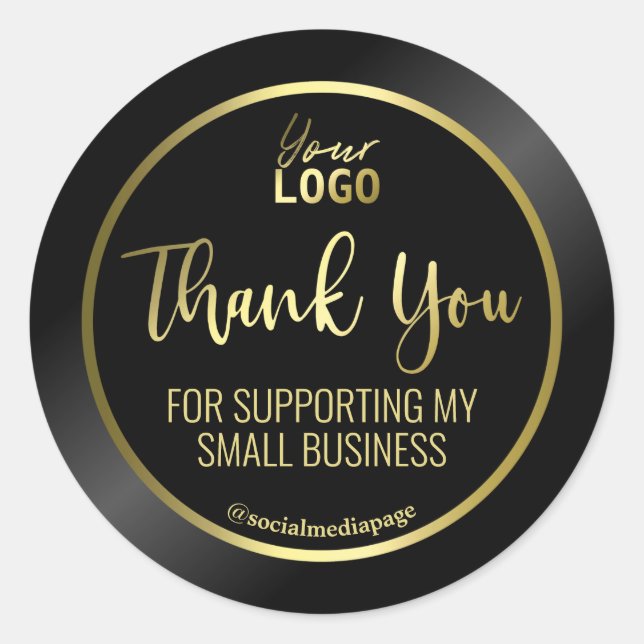 Elegant Gold Foil On Black Thank You Logo Classic Round Sticker (Front)