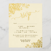Elegant Gold Foil on Cream Wedding RSVP Card