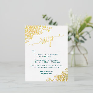 Elegant Gold Foil on Dark Teal Wedding RSVP Card