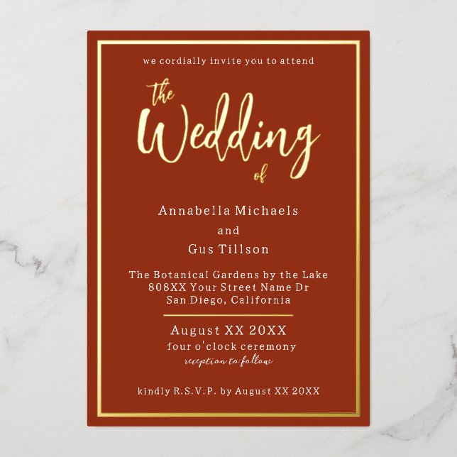 Elegant Gold Foil on Terra Cotta Wedding (Front)