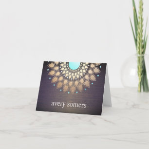 Elegant Gold Foil Ornate Leaf Mandala Wood Note Card