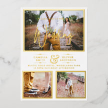 Elegant GOLD FOIL Photo Collage White Wedding