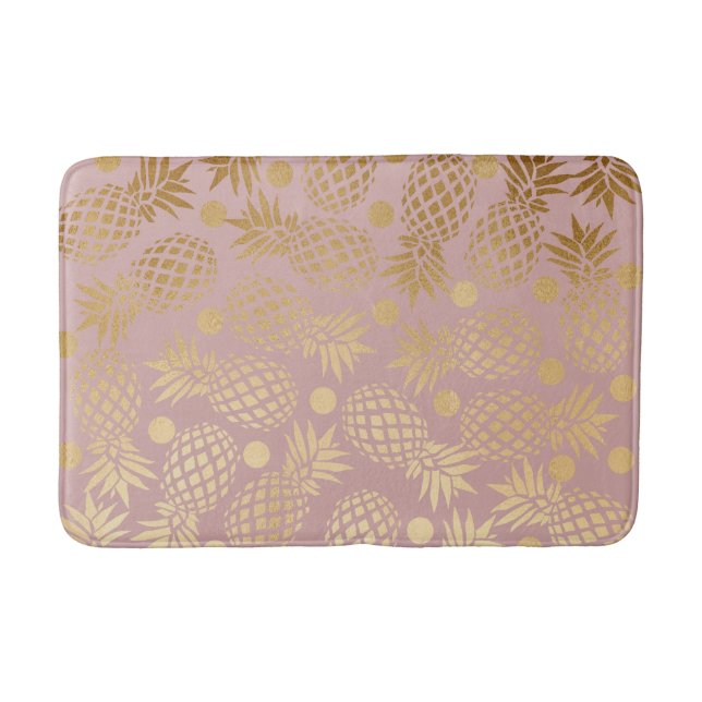 elegant gold foil pineapple polka dots pattern bath mat (Front)