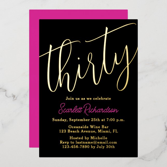 Elegant Gold Foil Pink Black 30th Birthday Party (Front/Back)