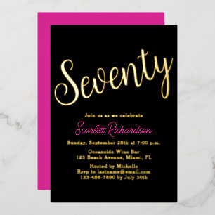 Elegant Gold Foil Pink Black 70th Birthday Party