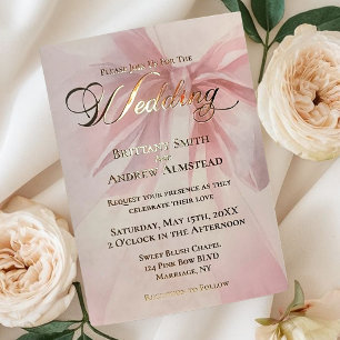 Elegant Gold Foil Pink Ribbon Wedding