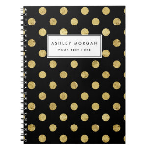 Elegant Gold Foil Polka Dot Pattern - Gold & Black Spiral Notebook