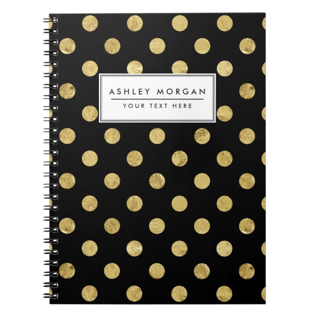 Elegant Gold Foil Polka Dot Pattern - Gold & Black Spiral Notebook (Front)