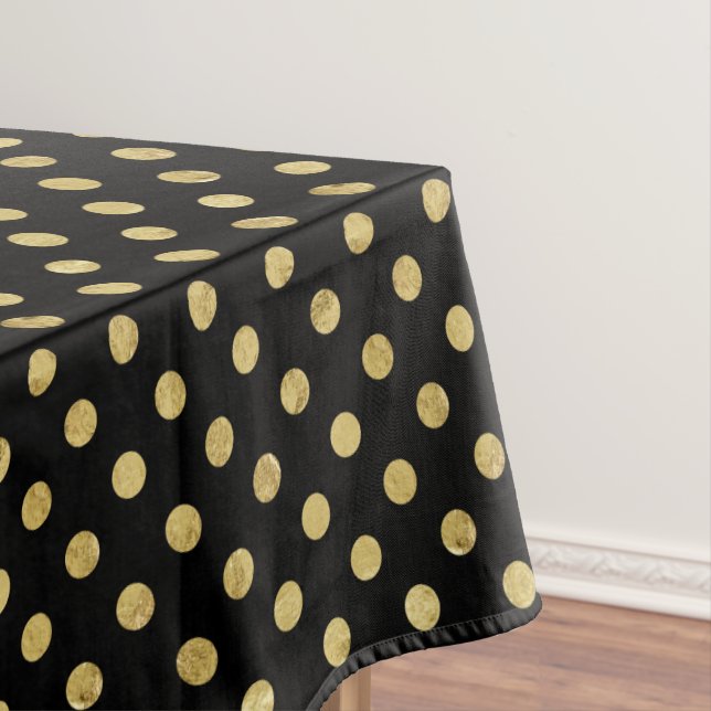 Elegant Gold Foil Polka Dot Pattern - Gold & Black Tablecloth (In Situ)