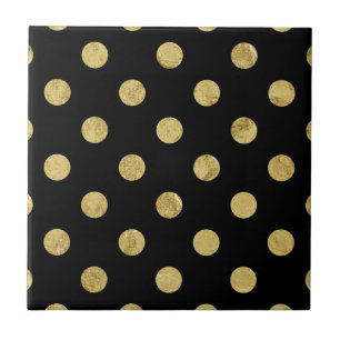 Elegant Gold Foil Polka Dot Pattern - Gold & Black Tile