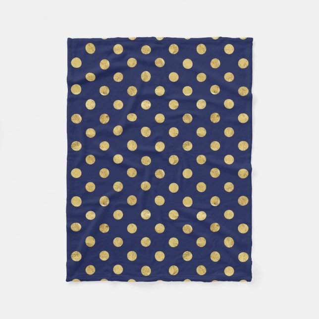 Elegant Gold Foil Polka Dot Pattern - Gold & Blue Fleece Blanket (Front)