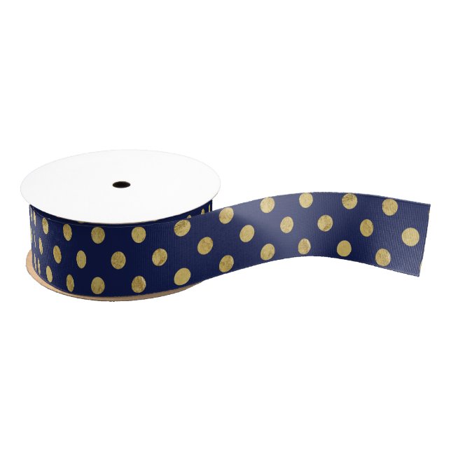 Elegant Gold Foil Polka Dot Pattern - Gold & Blue Grosgrain Ribbon (Spool)