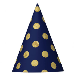 Elegant Gold Foil Polka Dot Pattern - Gold & Blue Party Hat