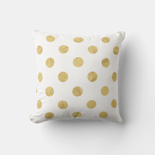 Elegant Gold Foil Polka Dot Pattern - Gold & White Cushion (Front)