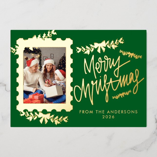 Elegant Gold Foil Postage Stamp Merry Christmas (Front)