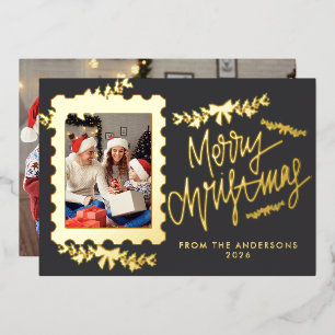 Elegant Gold Foil Postage Stamp Merry Christmas