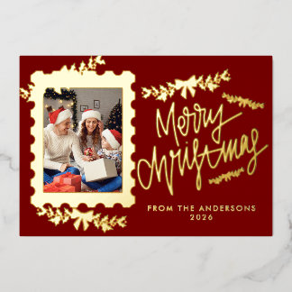 Elegant Gold Foil Postage Stamp Merry Christmas