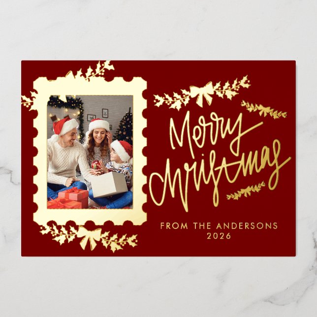 Elegant Gold Foil Postage Stamp Merry Christmas (Front)