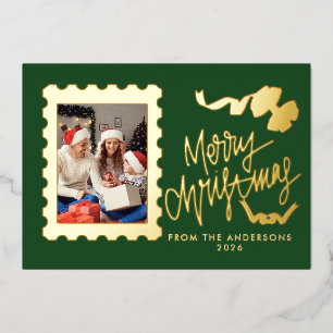 Elegant Gold Foil Postage Stamp Merry Christmas