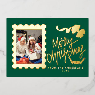 Elegant Gold Foil Postage Stamp Merry Christmas