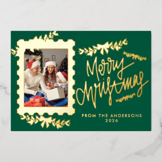 Elegant Gold Foil Postage Stamp Merry Christmas