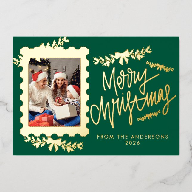Elegant Gold Foil Postage Stamp Merry Christmas (Front)