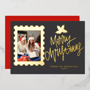 Elegant Gold Foil Postage Stamp Merry Christmas