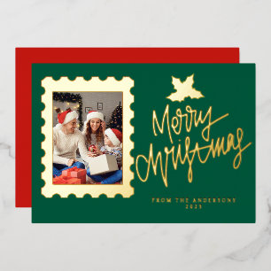 Elegant Gold Foil Postage Stamp Merry Christmas