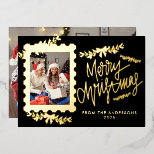 Elegant Gold Foil Postage Stamp Merry Christmas