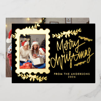 Elegant Gold Foil Postage Stamp Merry Christmas