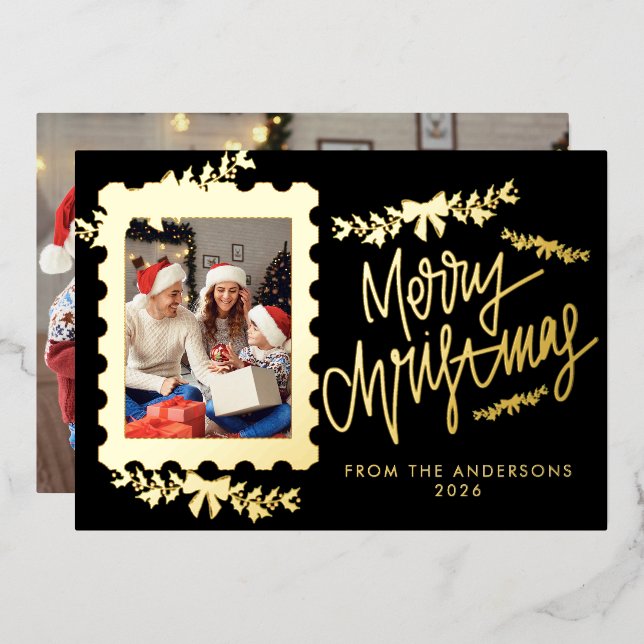 Elegant Gold Foil Postage Stamp Merry Christmas (Front/Back)